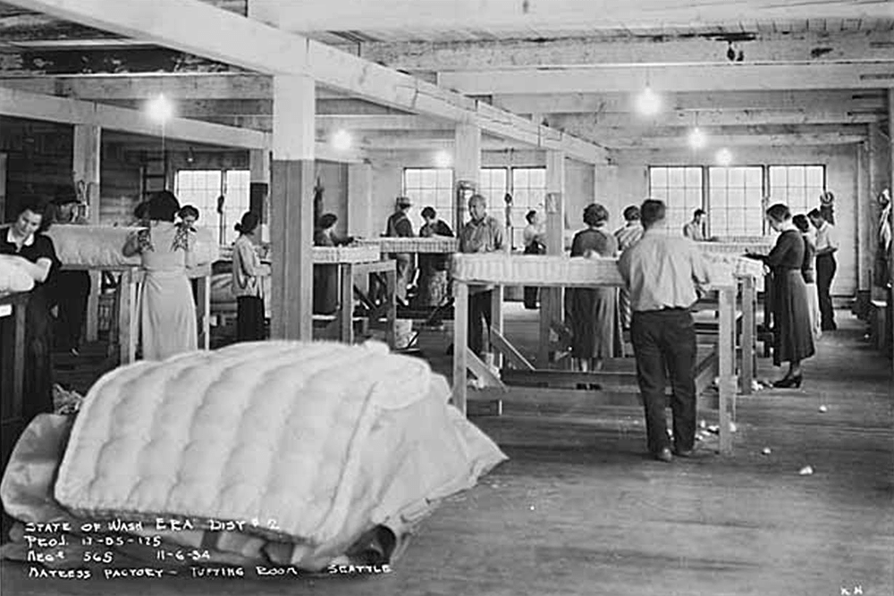 Mattress factory tufting room interior, Seattle, November 6, 1934