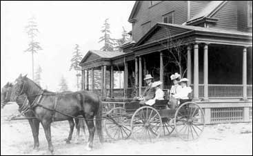Kiehl family in front of their residence in the Officer's Quarters, Fort Lawton, Washington, 1901